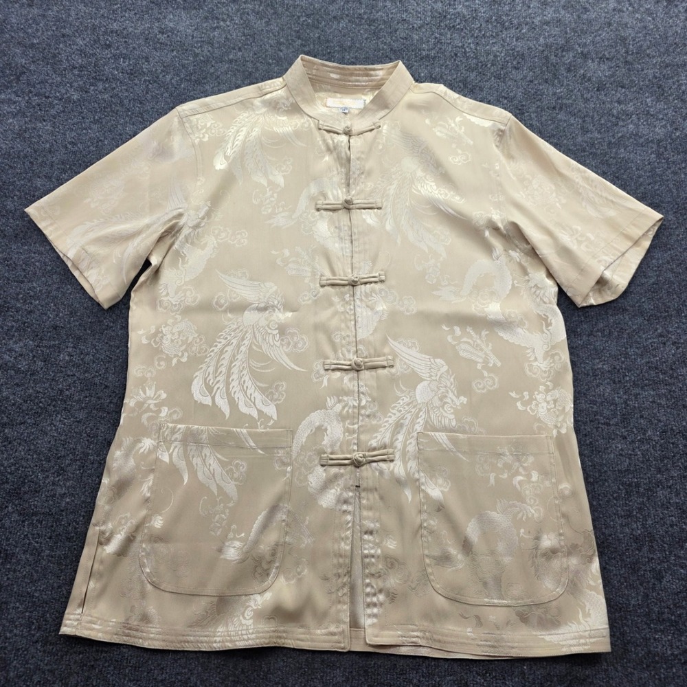 Rokaton Dragon Phoenix Silk Blend jacquard Tang Frog‎ Button Gold XL Mens Rare